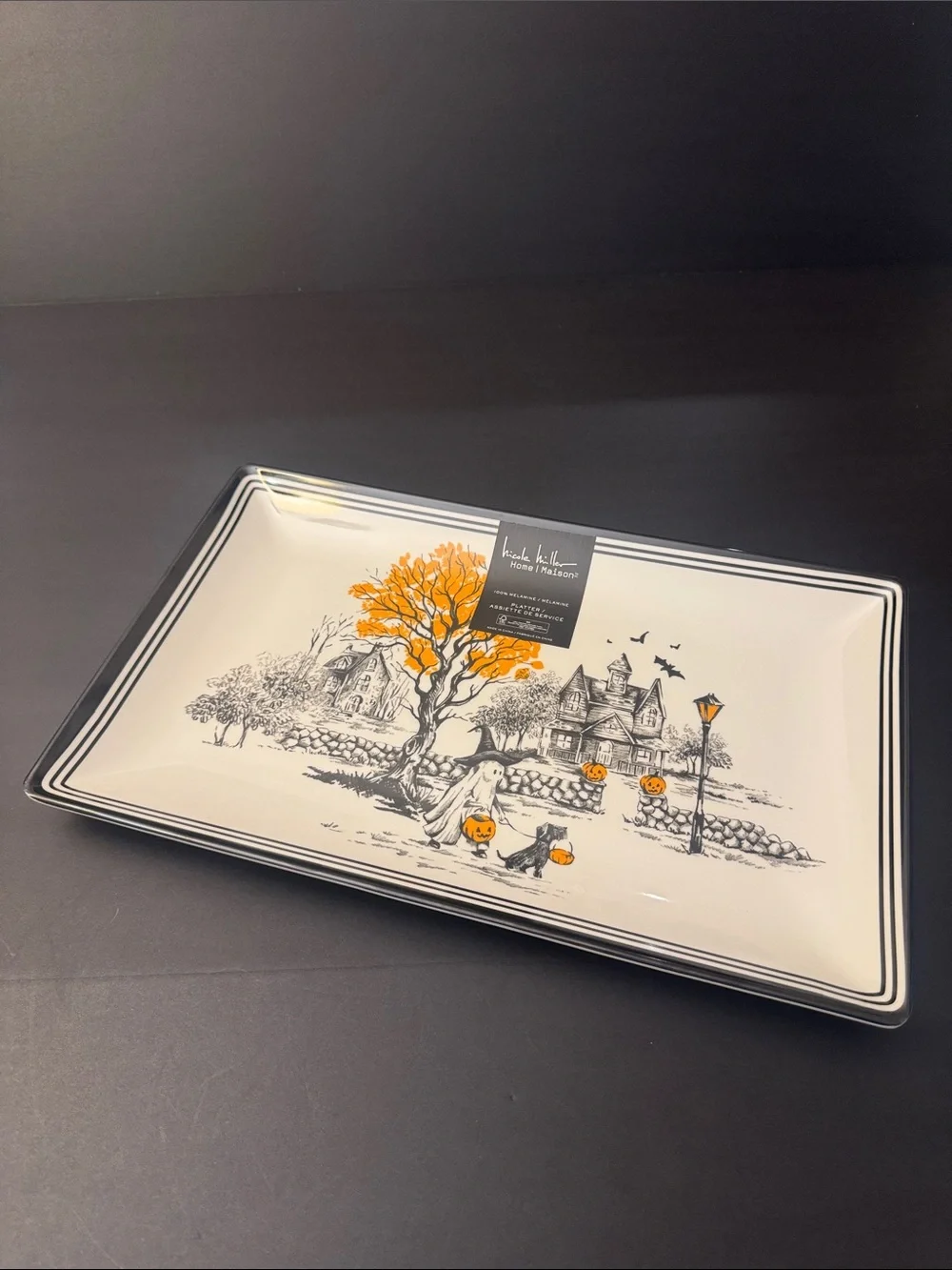 5pc NICOLE MILLER Home Halloween Appetizer Plates/Platter Set - 100% Melamine